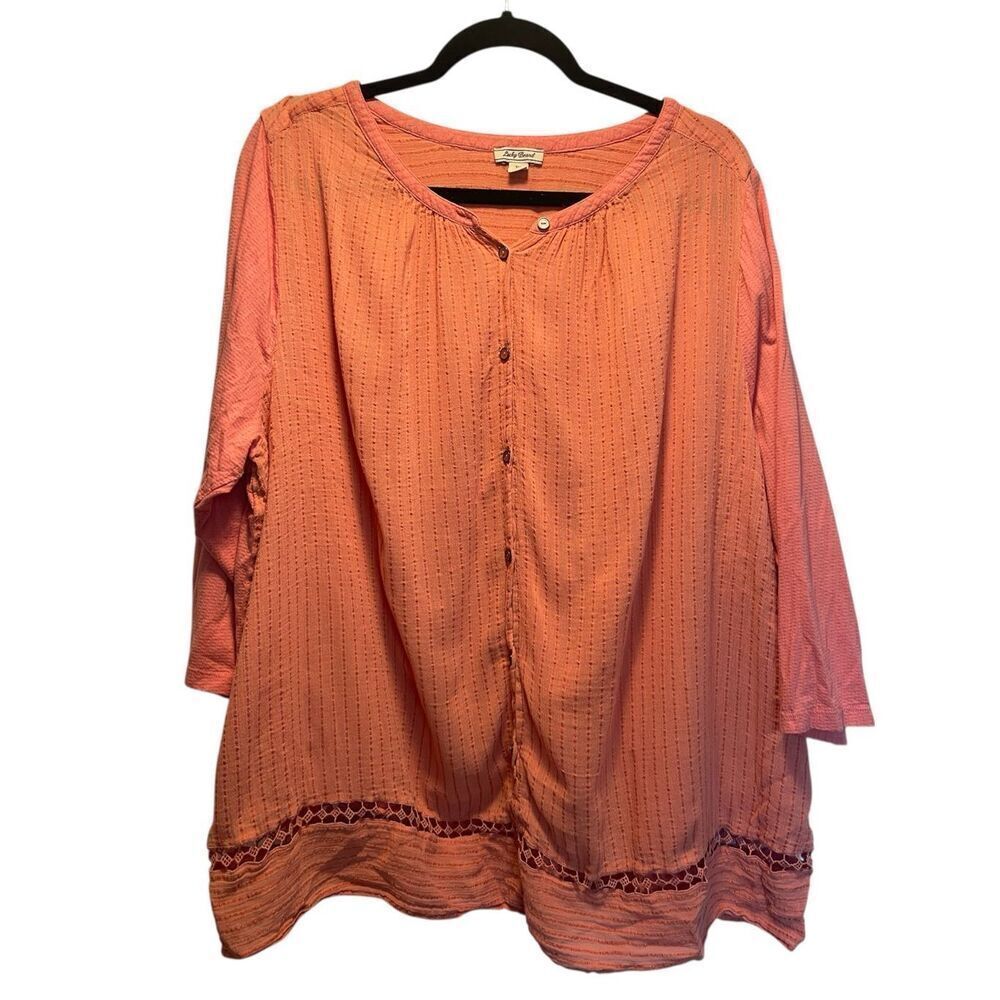 Lucky Brand Pink Button Up 3/4 Sleeve Peasant Style Blouse Boho Women’s Plus Siz